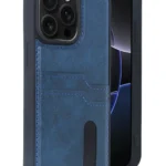 Uray store Apple iPhone 15 Pro Max Kılıf Sara Kartvizitli Deri Kılıf - Lacivert