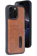 Uray store Apple iPhone 15 Pro Max Kılıf Sara Kartvizitli Deri Kılıf - Taba