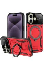 Uray store Apple iPhone 16 Kılıf Joy Lens Standlı Kapak - Kırmızı
