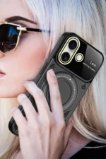 Uray store Apple iPhone 16 Kılıf Joy Lens Standlı Kapak - Koyu Yeşil - Görsel 4