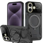 Uray store Apple iPhone 16 Kılıf Joy Lens Standlı Kapak - Siyah