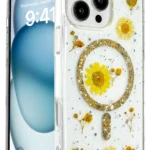 Uray store Apple iPhone 16 Pro Kılıf Daisy Simli Magsafe Kapak - Gold