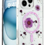 Uray store Apple iPhone 16 Pro Kılıf Daisy Simli Magsafe Kapak - Mor