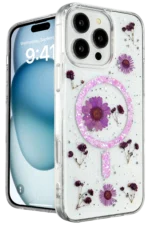 Uray store Apple iPhone 16 Pro Kılıf Daisy Simli Magsafe Kapak - Mor