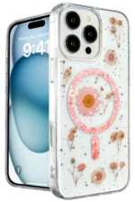 Uray store Apple iPhone 16 Pro Kılıf Daisy Simli Magsafe Kapak - Pembe