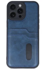 Uray store Apple iPhone 16 Pro Kılıf Sara Kartvizitli Deri Kılıf - Lacivert - Görsel 2