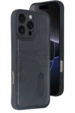 Uray store Apple iPhone 16 Pro Kılıf Sara Kartvizitli Deri Kılıf - Siyah