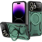 Uray store Apple iPhone 16 Pro Max Kılıf Joy Lens Standlı Kapak - Koyu Yeşil