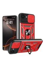 Uray store Apple iPhone 16E Kılıf Pars Lens Yüzüklü Silikon - Kırmızı