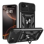 Uray store Apple iPhone 16E Kılıf Pars Lens Yüzüklü Silikon - Siyah