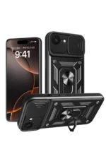 Uray store Apple iPhone 16E Kılıf Pars Lens Yüzüklü Silikon - Siyah