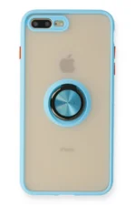 Uray store Apple iPhone 7 Plus Kılıf Montreal Yüzüklü Silikon Kapak - Buz Mavi
