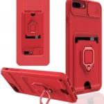 Uray store Apple iPhone 7 Plus Kılıf Zuma Kartvizitli Yüzüklü Silikon - Kırmızı