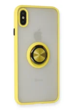 Uray store Apple iPhone X Kılıf Montreal Yüzüklü Silikon Kapak - Sarı - Görsel 2