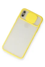 Uray store Apple iPhone X Kılıf Palm Buzlu Kamera Sürgülü Silikon - Sarı - Görsel 3