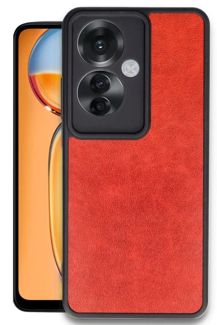 Uray store Oppo Reno 11F Kılıf Aras Deri Kapak - Kırmızı