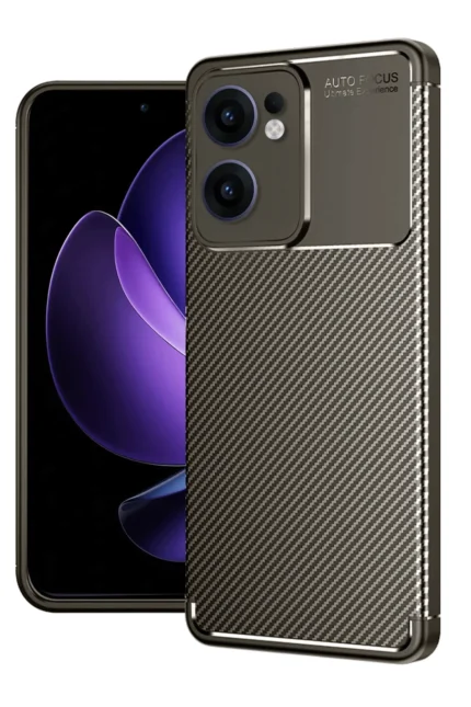 Uray store Oppo Reno 13F Kılıf Auto Focus Karbon Kapak - Kahverengi