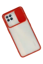 Uray store Oppo Reno 4 Lite Kılıf Palm Buzlu Kamera Sürgülü Silikon - Kırmızı - Görsel 2