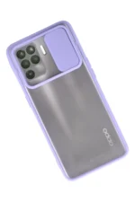 Uray store Oppo Reno 5 Lite Kılıf Palm Buzlu Kamera Sürgülü Silikon - Lila - Görsel 2