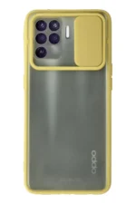 Uray store Oppo Reno 5 Lite Kılıf Palm Buzlu Kamera Sürgülü Silikon - Sarı