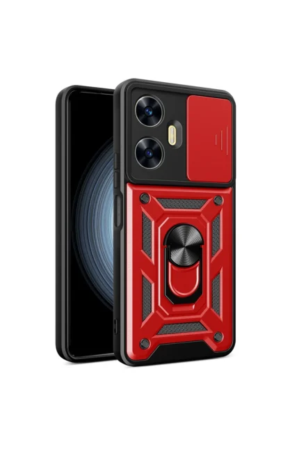 Uray store Realme C55 Kılıf Pars Lens Yüzüklü Silikon - Kırmızı