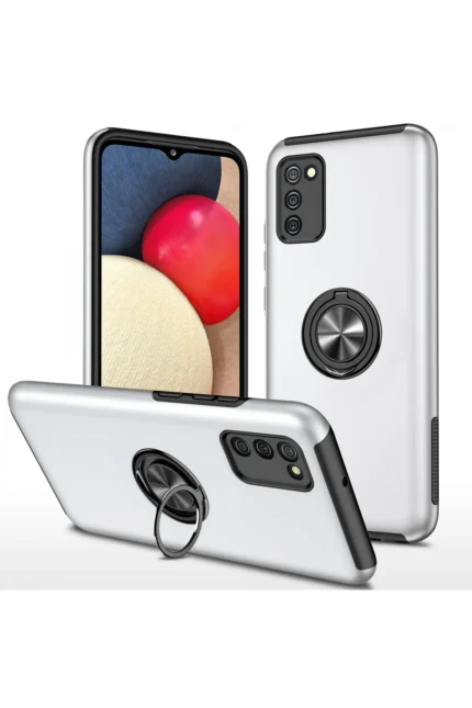 Uray store Samsung Galaxy A02S Kılıf Elit Yüzüklü Kapak - Gümüş