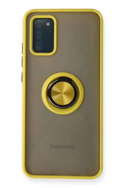 Uray store Samsung Galaxy A02S Kılıf Montreal Yüzüklü Silikon Kapak - Sarı