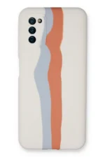 Uray store Samsung Galaxy A03S Kılıf Ebruli Lansman Silikon - Beyaz-Turuncu