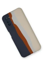 Uray store Samsung Galaxy A03S Kılıf Ebruli Lansman Silikon - Lacivert-Krem - Görsel 2