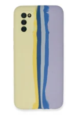Uray store Samsung Galaxy A03S Kılıf Ebruli Lansman Silikon - Sarı-Lila