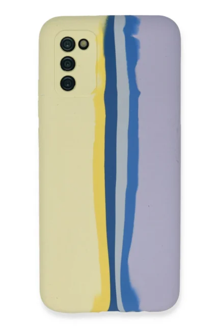 Uray store Samsung Galaxy A03S Kılıf Ebruli Lansman Silikon - Sarı-Lila