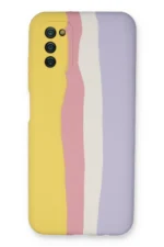 Uray store Samsung Galaxy A03S Kılıf Ebruli Lansman Silikon - Sarı-Mavi