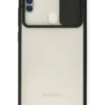 Uray store Samsung Galaxy A11 Kılıf Palm Buzlu Kamera Sürgülü Silikon - Siyah