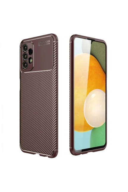 Uray store Samsung Galaxy A13 4G Kılıf Auto Focus Karbon Kapak - Kahverengi