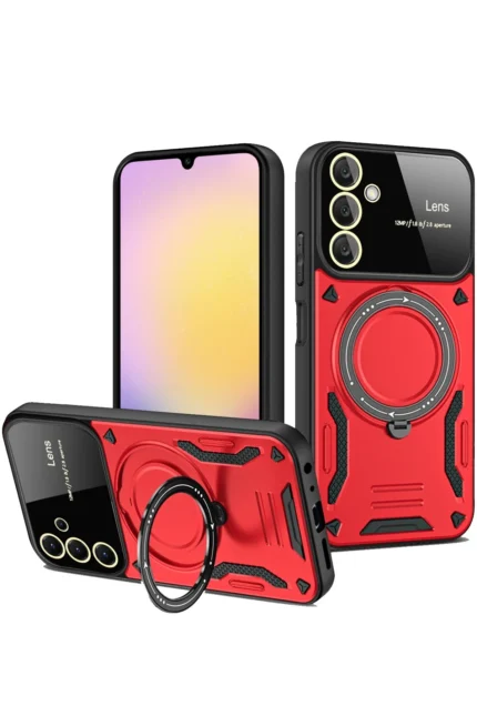 Uray store Samsung Galaxy A15 4G Kılıf Joy Lens Standlı Kapak - Kırmızı
