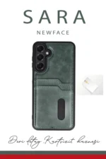 Uray store Samsung Galaxy A16 5G Kılıf Sara Kartvizitli Deri Kılıf - Koyu Yeşil - Görsel 2