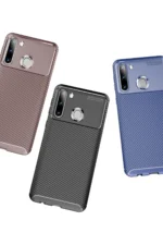 Uray store Samsung Galaxy A21 Kılıf Auto Focus Karbon Kapak - Kahverengi - Görsel 3