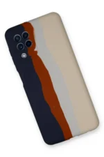 Uray store Samsung Galaxy A22 Kılıf Ebruli Lansman Silikon - Lacivert-Krem - Görsel 2