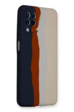 Uray store Samsung Galaxy A22 Kılıf Ebruli Lansman Silikon - Lacivert-Krem - Görsel 3