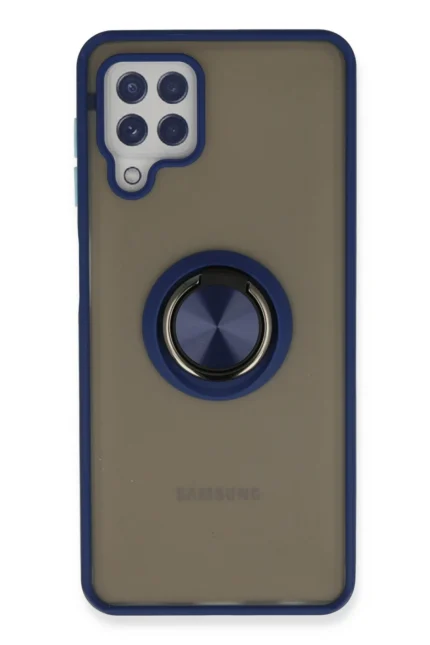 Uray store Samsung Galaxy A22 Kılıf Montreal Yüzüklü Silikon Kapak - Lacivert