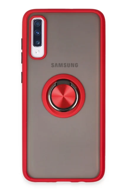 Uray store Samsung Galaxy A70 Kılıf Montreal Yüzüklü Silikon Kapak - Kırmızı
