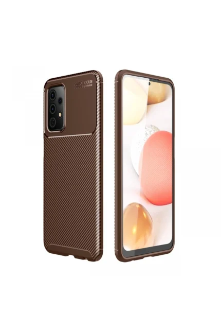 Uray store Samsung Galaxy A72 Kılıf Auto Focus Karbon Kapak - Kahverengi