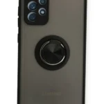 Uray store Samsung Galaxy A72 Kılıf Montreal Yüzüklü Silikon Kapak - Siyah