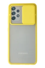 Uray store Samsung Galaxy A72 Kılıf Palm Buzlu Kamera Sürgülü Silikon - Sarı