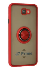Uray store Samsung Galaxy J7 Prime Kılıf Montreal Yüzüklü Silikon Kapak - Kırmızı - Görsel 2
