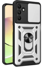 Uray store Samsung Galaxy M15 Kılıf Pars Lens Yüzüklü Silikon - Gümüş