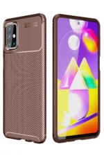 Uray store Samsung Galaxy M31S Kılıf Auto Focus Karbon Kapak - Kahverengi