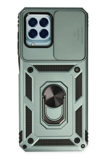 Uray store Samsung Galaxy M33 Kılıf Pars Lens Yüzüklü Silikon - Yeşil