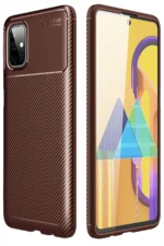 Uray store Samsung Galaxy M51 Kılıf Auto Focus Karbon Kapak - Kahverengi