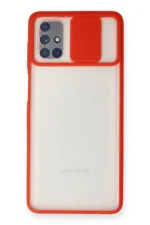 Uray store Samsung Galaxy M51 Kılıf Palm Buzlu Kamera Sürgülü Silikon - Kırmızı